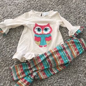 Owl ruffle shirt and pant set